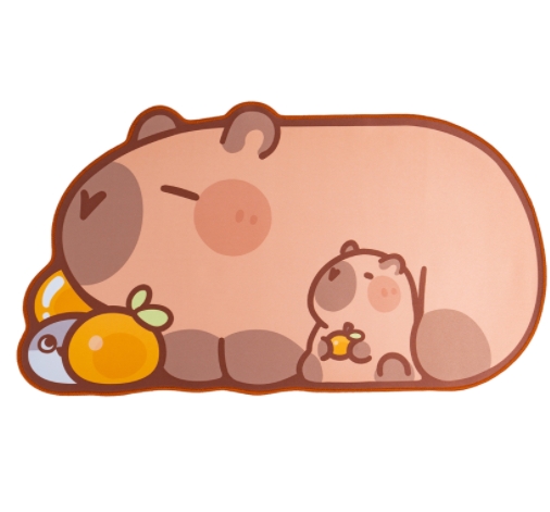 卡通水豚图案电脑桌垫，capybara 防滑桌垫、键盘鼠标垫